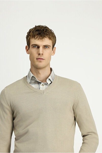 Kiğılı V Neck Regular Fit Cotton Cashmere Knitwear Sweater