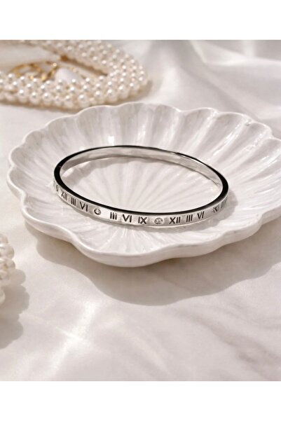 Çelik Timea 316L Roma Rakamlı Taşlı 2’li Kadın Kelepçe Bileklik Seti- Alerji ...