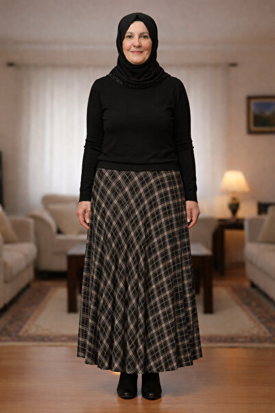 ARG Kaşe Ekoseli Standart Beden Etek