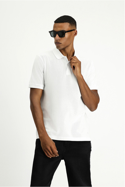 Kiğılı تي شيرت قطني بياقة بولو وتطريز - مقاس عادي