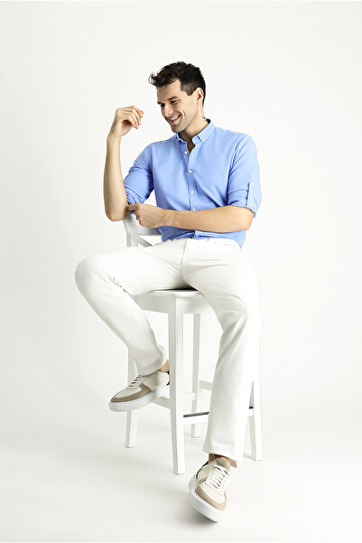 Kiğılı Uzun Kol Rahat Kesim Düğmeli Yaka Pamuk Nefes Alabilen Keten Görünümlü...