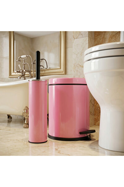 Zethome Set de baie dublu roz (coș de gunoi-perie de toaletă)