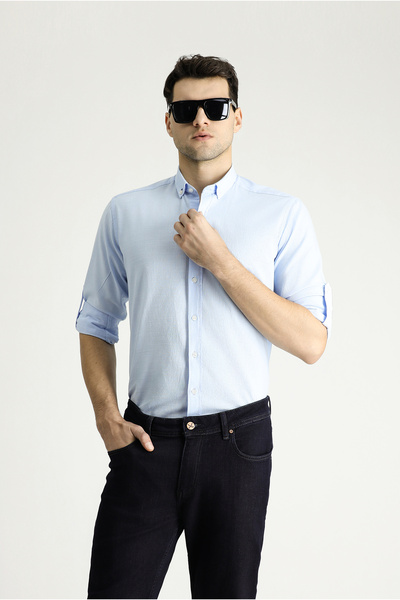 Kiğılı Uzun Kol Rahat Kesim Düğmeli Yaka Pamuk Nefes Alabilen Keten Görünümlü...