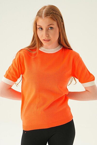 Rays Tricou portocaliu cu guler și dungi pe mâneci 1442