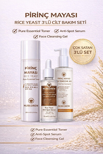 NUBEDREW Pirinç Mayası 3’lü Cilt Bakım Seti – Leke Karşıtı Serum + Tonik + Yü...