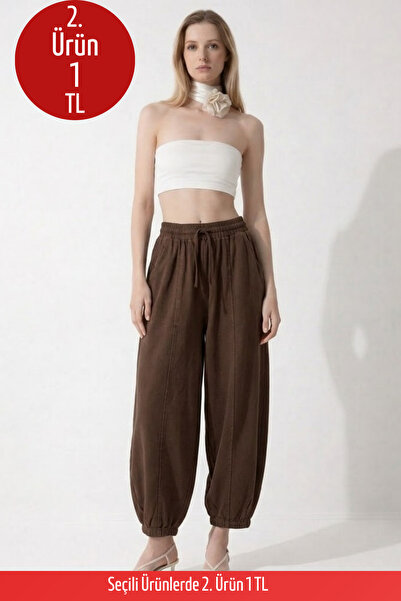 COMBİNE MİCHAİL Kadın Basic Soft Kahve Şalvar Pantolon