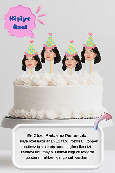 ZaiStudio Kişiye Özel Fotoğraflı Pasta Süsü – 12 Adet Doğum Günü Cake Topper ...