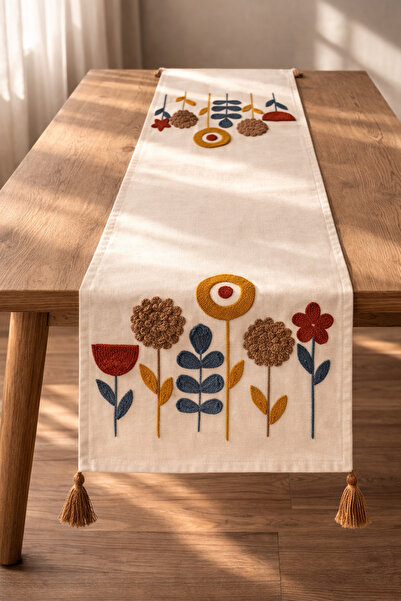 Shopyteks Traversă de masă brodată Bohemian Punch, 100% bumbac și in – 30x140...