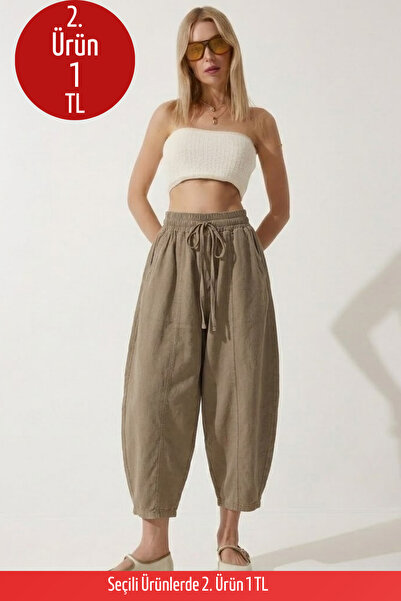 COMBİNE MİCHAİL Kadın Lastikli Rahat Vizon Şalvar Pantolon