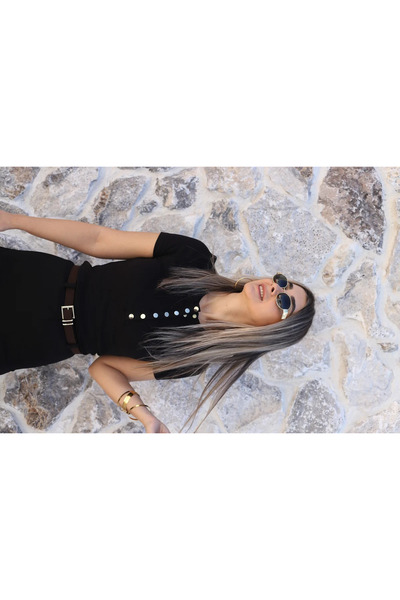 bytugcekaya Black short sleeve button-up blouse