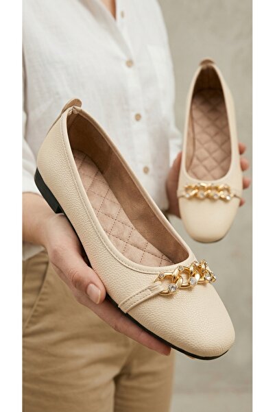 Beyond Lanț de damă bej cu pietre piele balerini 1cm BYNDVB02