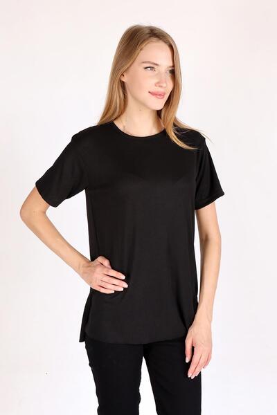Rays Tricou negru guler rotund tricotaj cu striații 2991