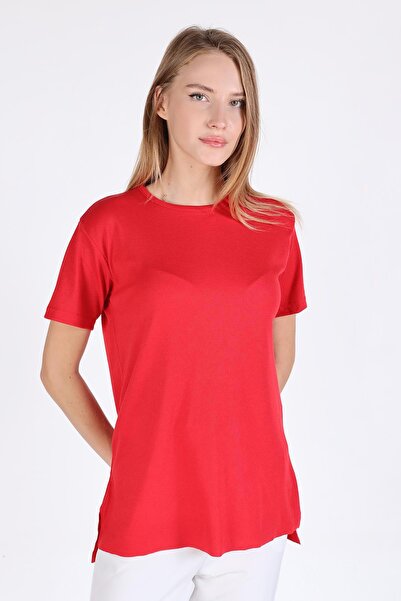 Rays Tricou roșu guler rotund tricotaj cu striații 2991