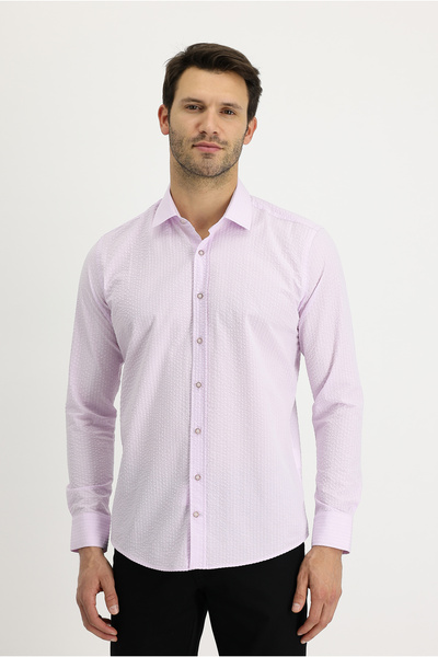 Kiğılı Uzun Kol Slim Fit Dar Kesim Çizgili Pamuk Gömlek