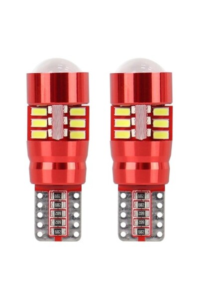 AMIO Set de 2 becuri auto LED W5W Canbus T10 cu 27SMD și lupă 12v/24v