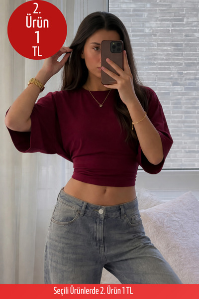 COMBİNE MİCHAİL Kadın Vücuda Oturan Geniş Kol Bordo Bluz