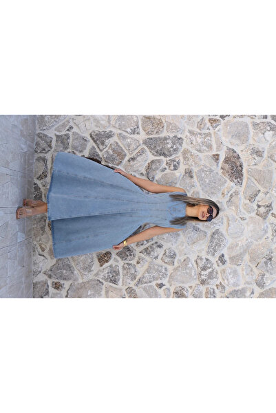 bytugcekaya Blue zero sleeve back zipper godeli jean dress