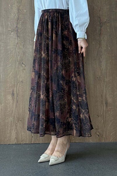 Hazamoda Ethnic Chiffon Skirt Brown