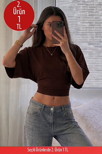 COMBİNE MİCHAİL Kadın Vücuda Oturan Geniş Kol Kahve Bluz