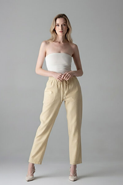 COMBİNE MİCHAİL Παντελόνι - Κρέμα - Ελαστική μέση