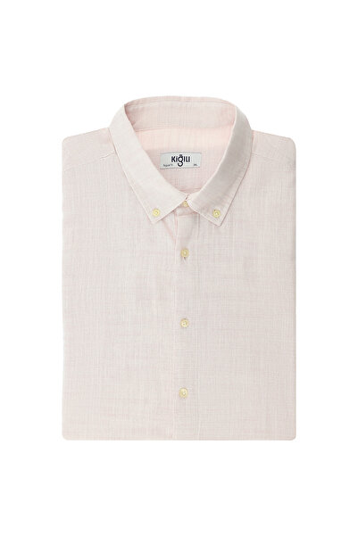 Kiğılı Büyük Beden Uzun Kol Desenli Pamuk Düğmeli Yaka Gömlek