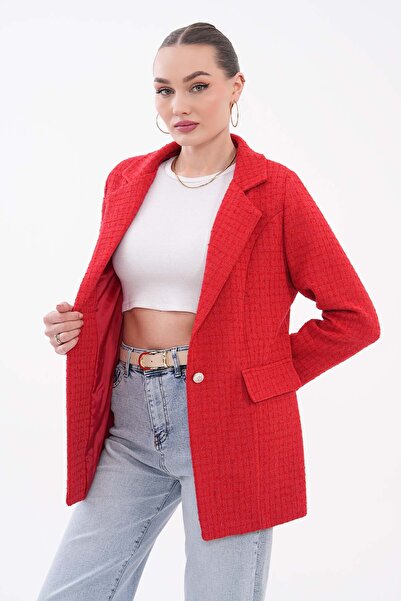 Niora Moda Kırmızı Tek Düğmeli Astarlı Tuvit Ceket