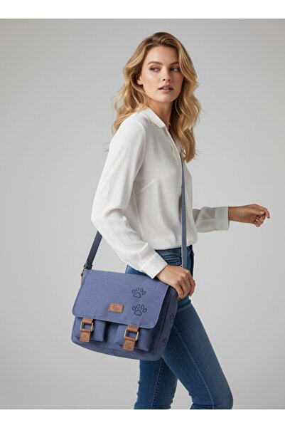 QUB CLUB Geantă pentru laptop din pânză albastră impermeabilă - Servieta școa...