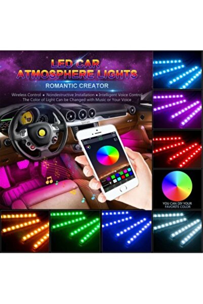 Xenon Bright Kit de 4 lumini ambientale RGB cu aplicație Bluetooth pentru telefon, 12V, 9 LED-uri, 17 cm LAL-9