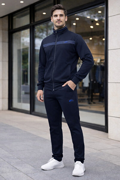 wera Lacivert Yeni sezon yakası nakışlı iki iplik erkek eşofman takımı