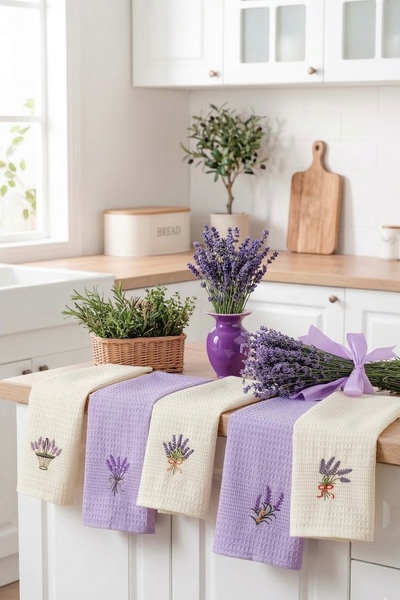 Nilteks Set of 6%100% Cotton Embroidered Kitchen Napkins and Drying Cloths - 40X60 cm
