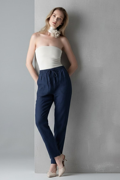 COMBİNE MİCHAİL Παντελόνι - Ναυτικό μπλε - Ελαστική μέση