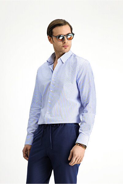 Kiğılı Cămașă clasică din bumbac cu dungi cu mânecă lungă