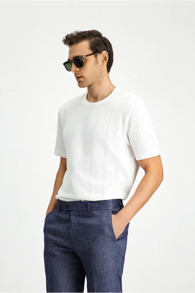 Kiğılı Tricou din bumbac cu model cu decolteu rotund