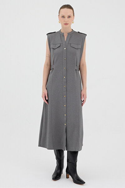 Rays Μίντι φόρεμα με λεπτομέρεια από χρυσό ανθρακί 8125A