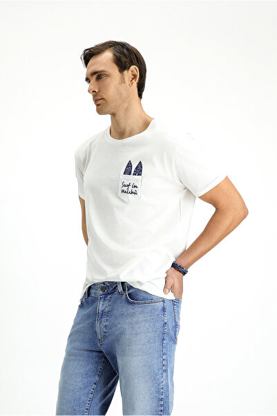 Kiğılı تي شيرت قطني مطبوع برقبة دائرية وقصة عادية