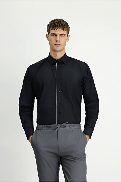 Kiğılı Uzun Kol Regular Fit Fermuarlı Pamuk Gömlek