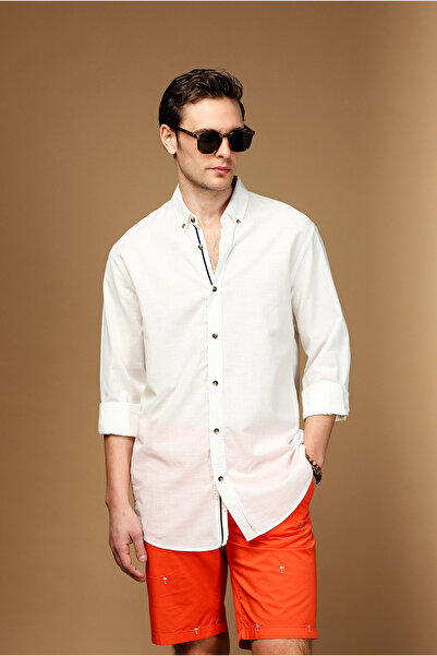 Kiğılı Cămașă sport din bumbac cu mânecă lungă, cu guler cu nasturi, cu aspec...