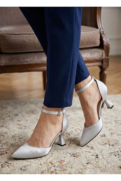 Catelyn Women's Gray Satin Ankle-Tie 7 cm Heeled Shoes