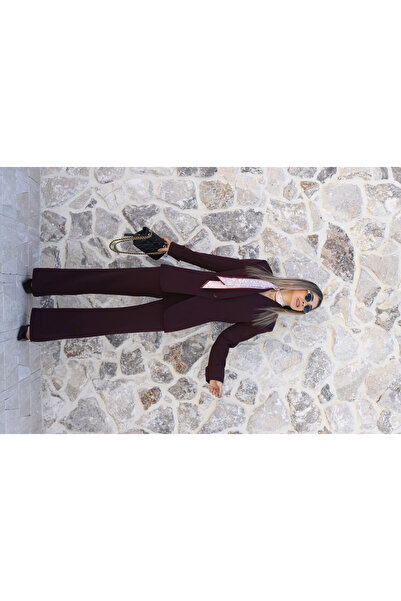 bytugcekaya Plum judge collar sleeve folded buttoned jacket suit