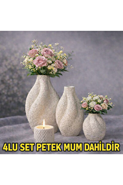 MERAM PRİNT Modern Kıvrımlı 3'lü Dekoratif Vazo Seti – Seramik Görünümlü Mat ...