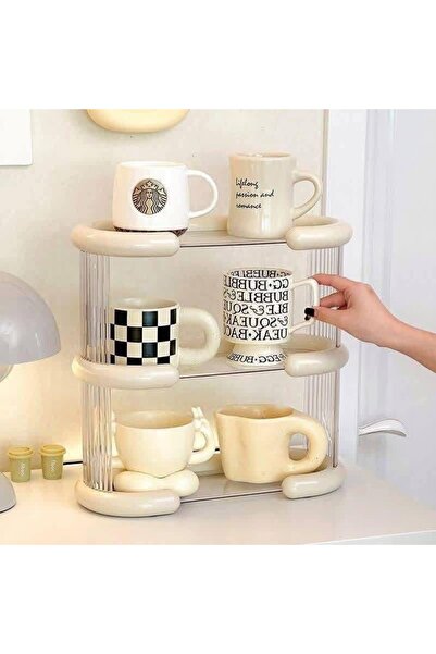 MOSTAFA رف مصنوع من الاكريليك 3 دور بحواف لون سكري