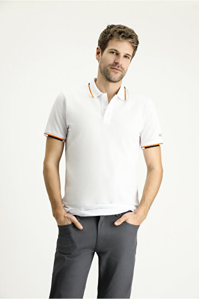 Kiğılı Polo Yaka Slim Fit Dar Kesim Desenli Pamuk Tişört