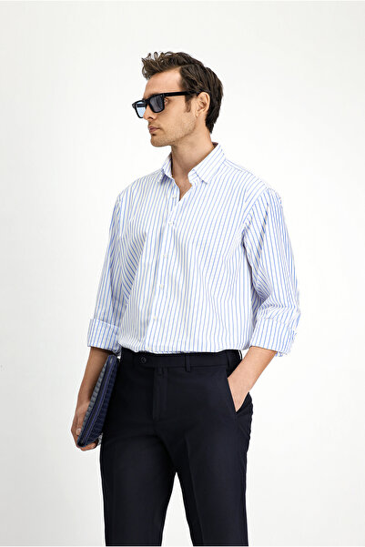 Kiğılı Uzun Kol Klasik Çizgili Pamuk Gömlek