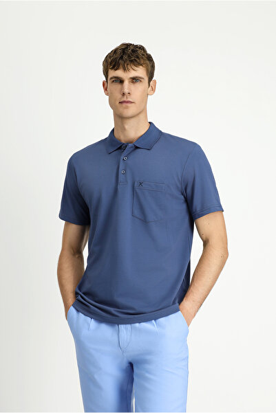 Kiğılı Tricou cu gât polo brodat din bumbac cu croială normală