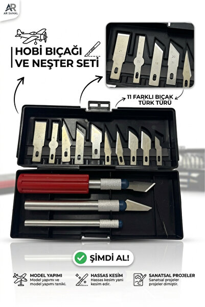 Genel Study 13 Parça Profesyonel Hobi Sanat Maket Bıçağı Seti Hassas Kesim Kr...