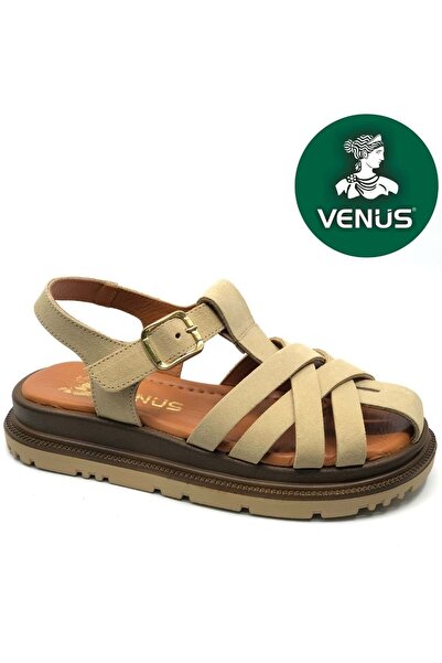 Venüs Tenzret Genuine Leather Comfort Orthopedic Women Sandals Beige