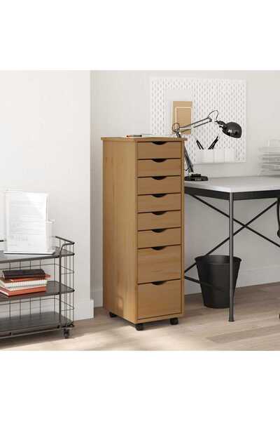 Concept Dulap rulant cu sertare „MOSS”, maro miere, lemn masiv de pin