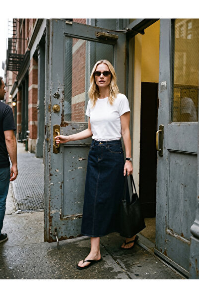 Koton Fusta lungă din denim cu nasturi și volane din bumbac