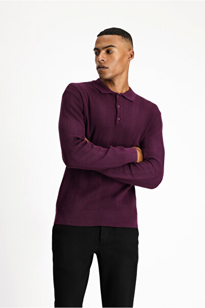 Kiğılı Pulover tricotat din bumbac cu model slim cu gât polo