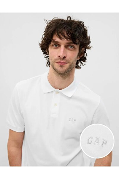 GAP Logo Pike Polo Yaka T-Shirt 5863060 Kısa Kol Tişört Erkek T-Shirt BEYAZ